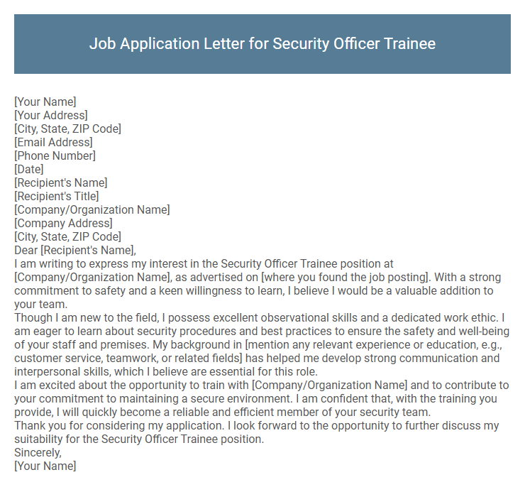 Job Application Letter for Security Officer Trainee