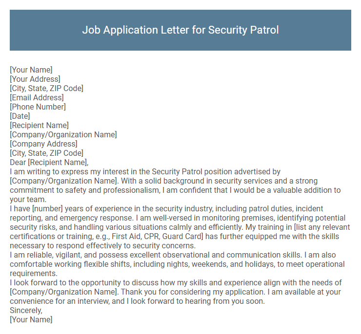 Job Application Letter for Security Patrol