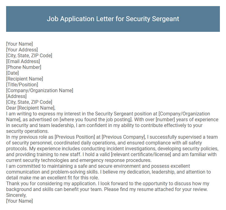 Job Application Letter for Security Sergeant