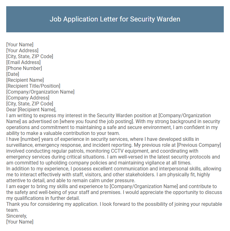 Job Application Letter for Security Warden