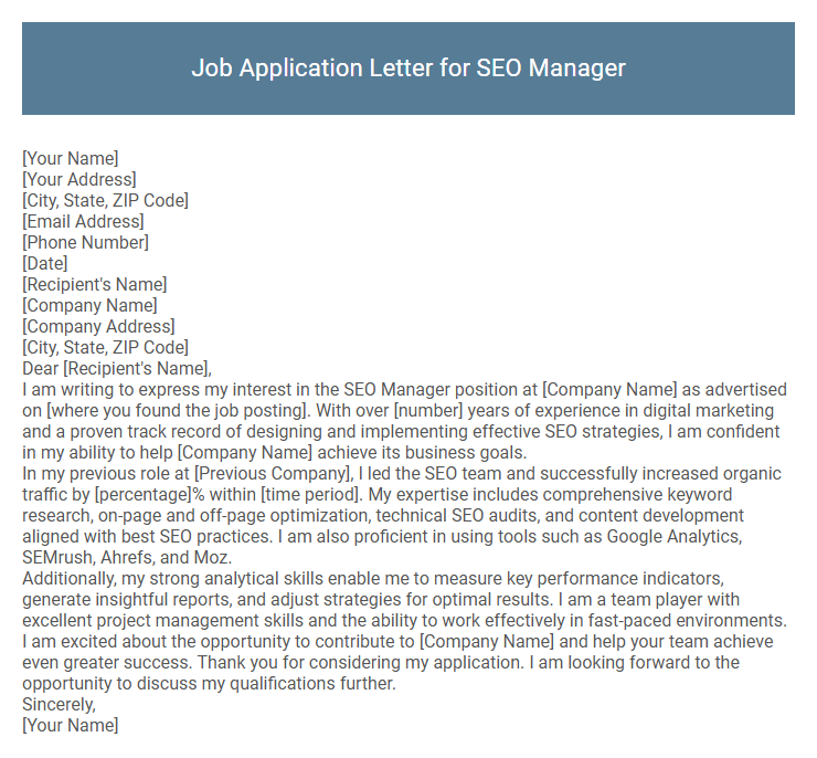 Job Application Letter for SEO Manager