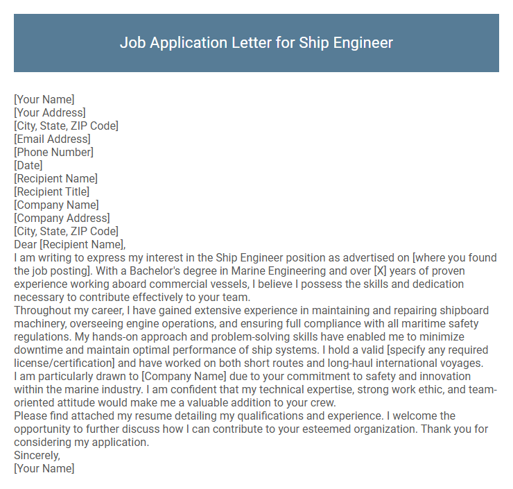 Job Application Letter for Ship Engineer