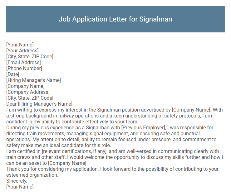 Job Application Letter for Signalman