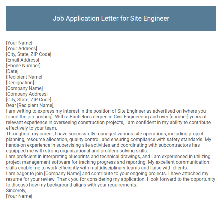 Job Application Letter for Site Engineer