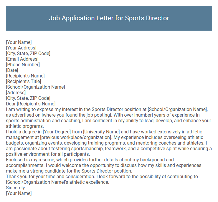 Job Application Letter for Sports Director