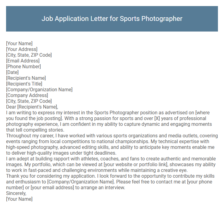 Job Application Letter for Sports Photographer