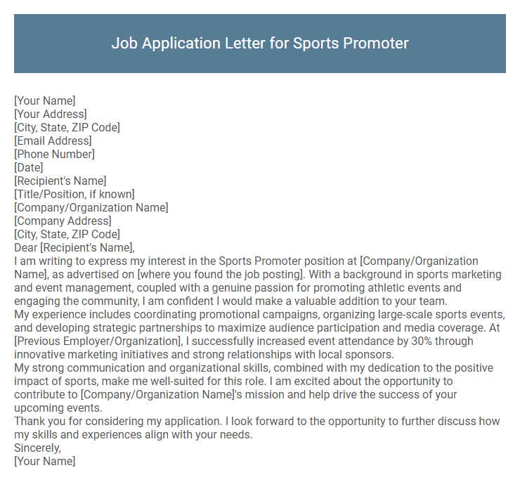 Job Application Letter for Sports Promoter