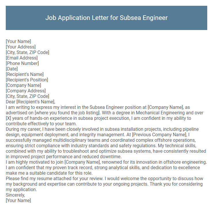 Job Application Letter for Subsea Engineer