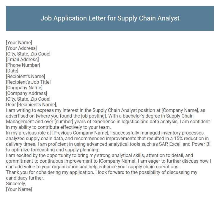 Job Application Letter for Supply Chain Analyst