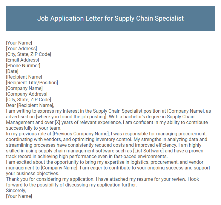 Job Application Letter for Supply Chain Specialist