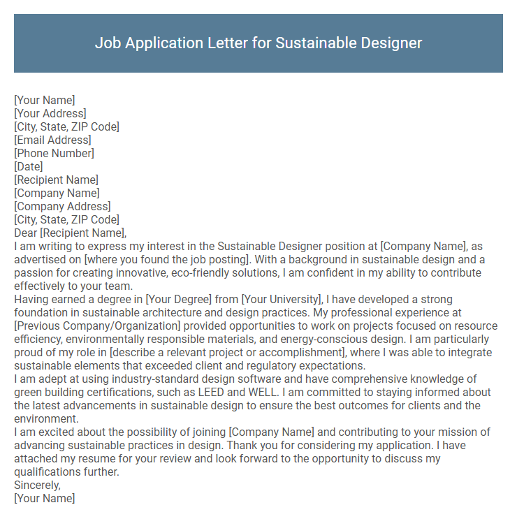 Job Application Letter for Sustainable Designer