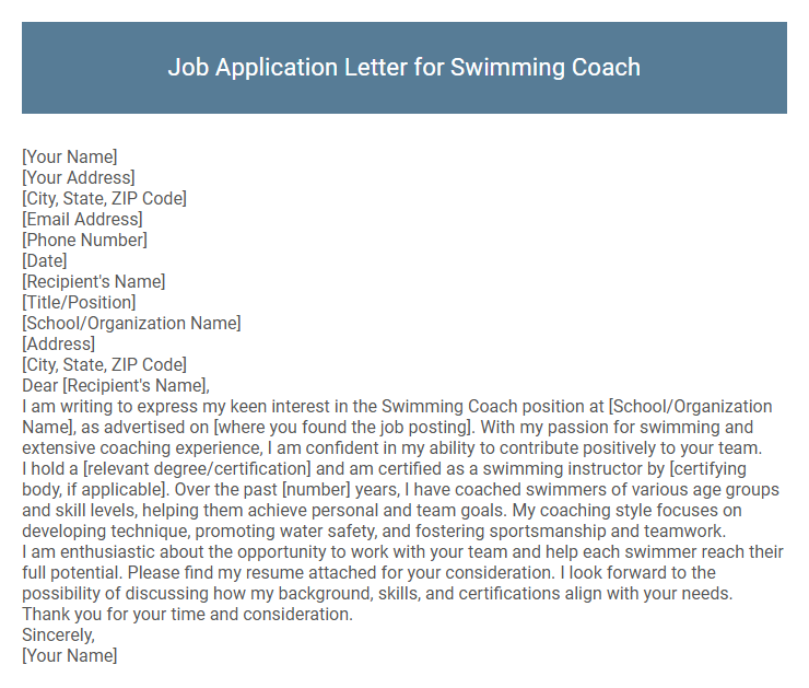 Job Application Letter for Swimming Coach