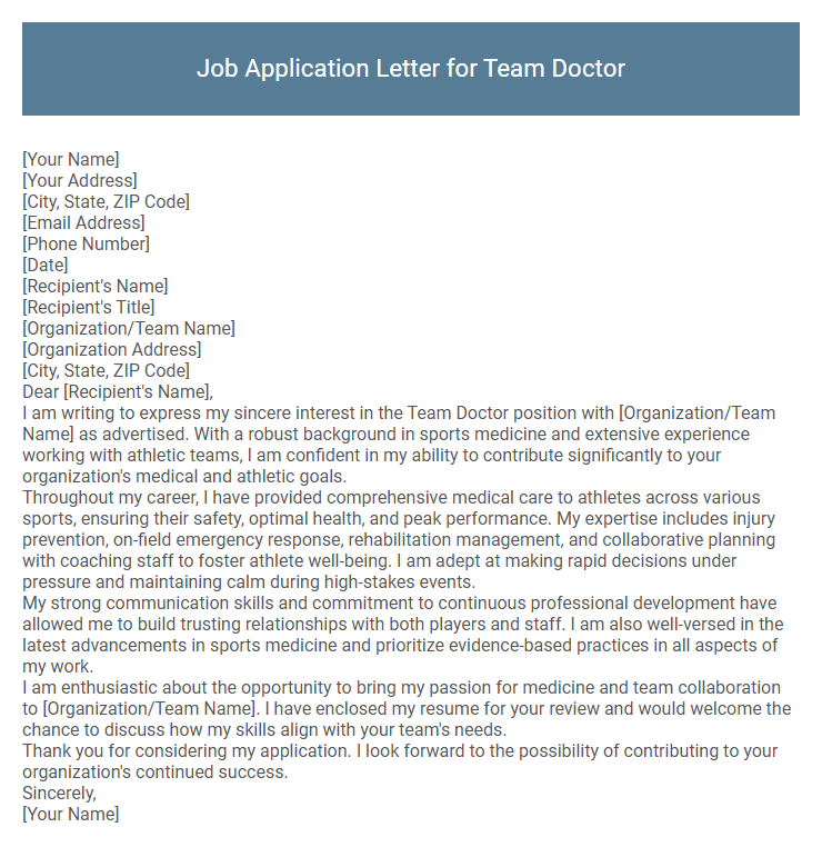 Job Application Letter for Team Doctor