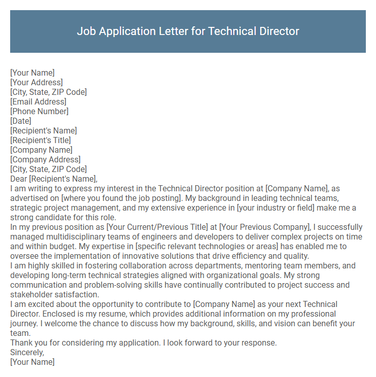 Job Application Letter for Technical Director
