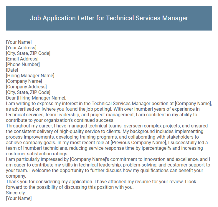 Job Application Letter for Technical Services Manager