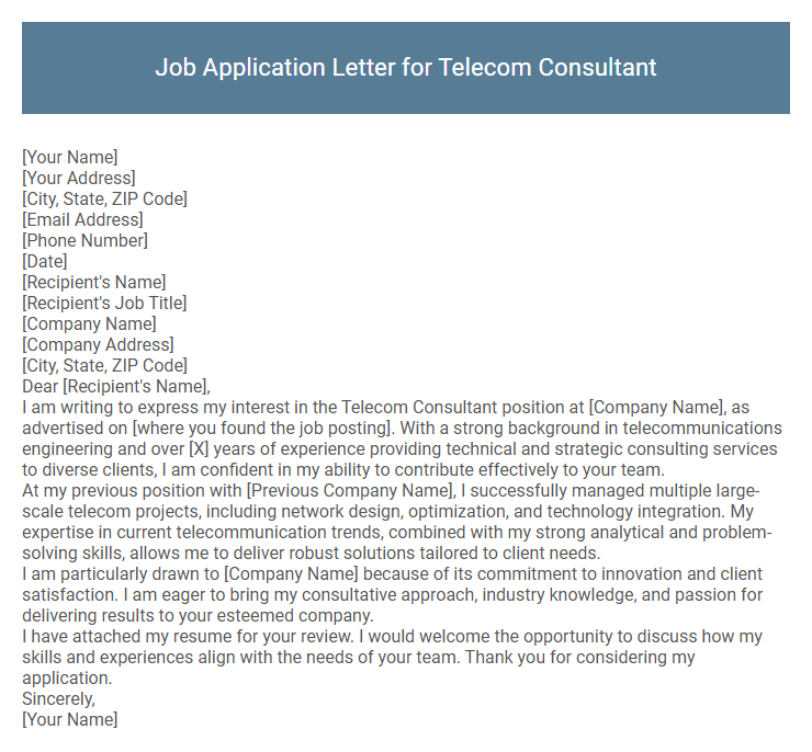 Job Application Letter for Telecom Consultant