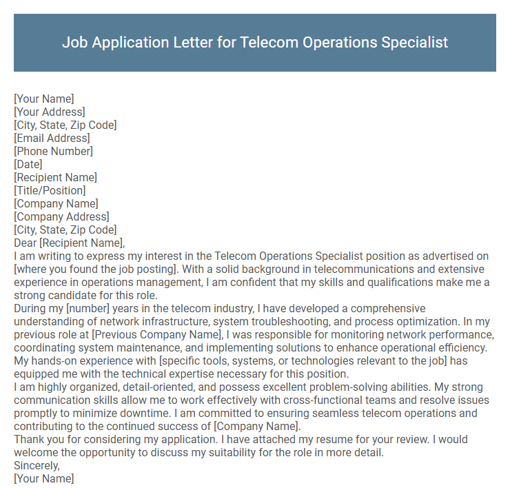 Job Application Letter for Telecom Operations Specialist