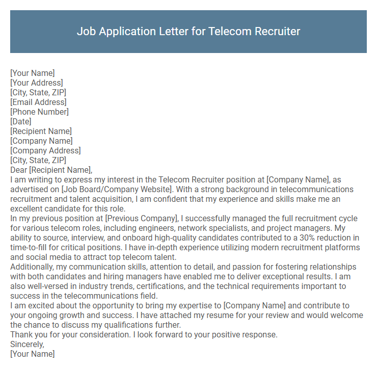 Job Application Letter for Telecom Recruiter