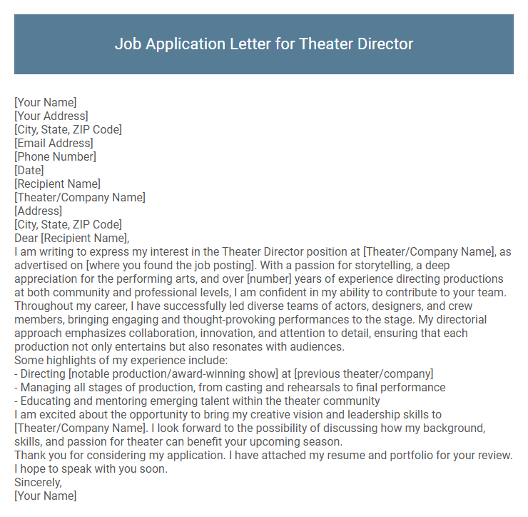Job Application Letter for Theater Director