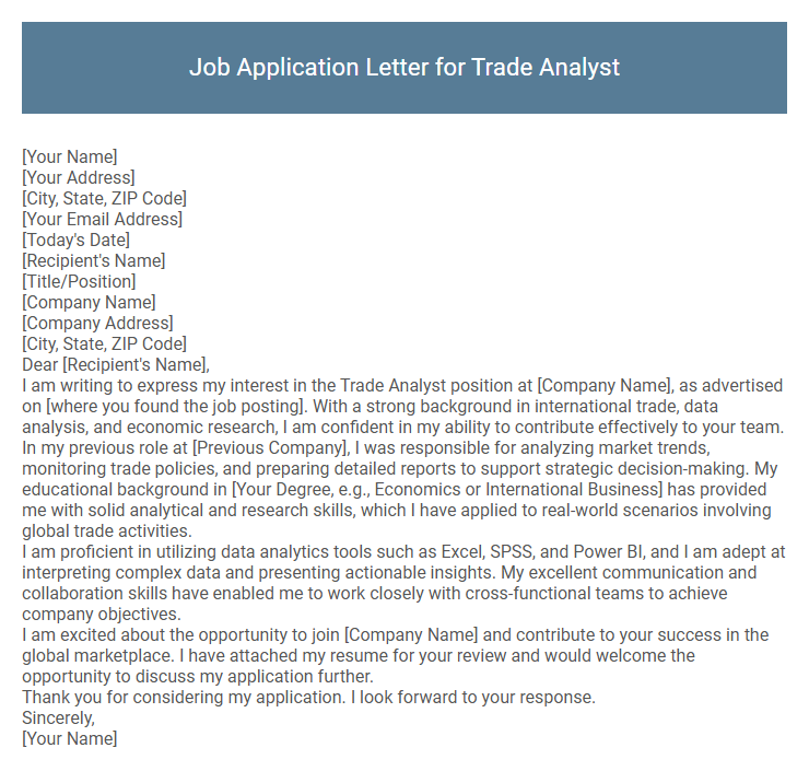 Job Application Letter for Trade Analyst