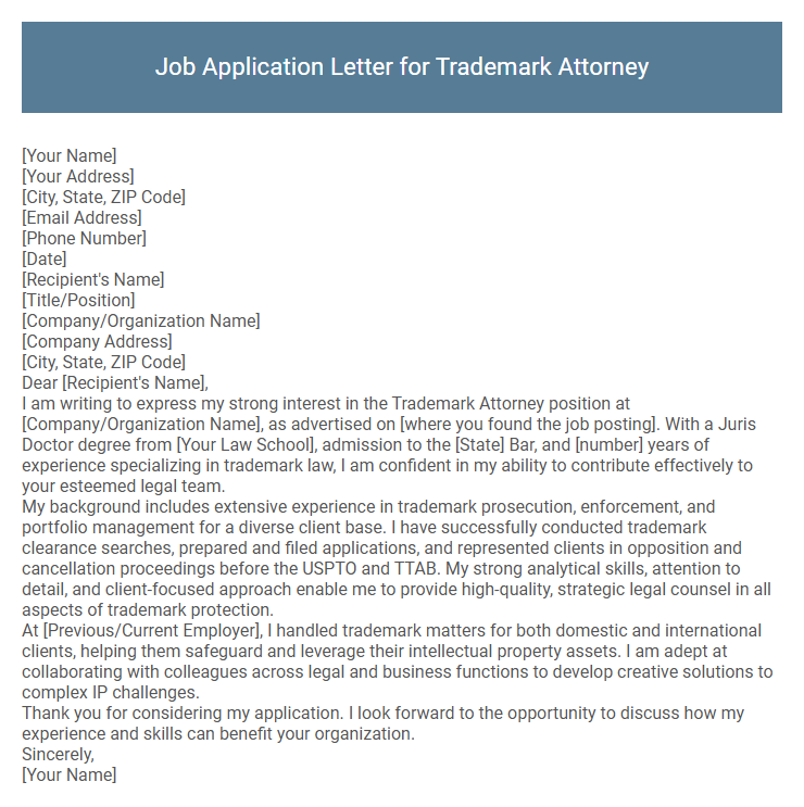 Job Application Letter for Trademark Attorney