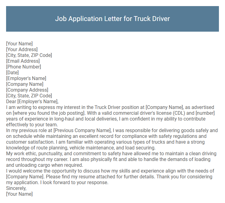 Job Application Letter for Truck Driver