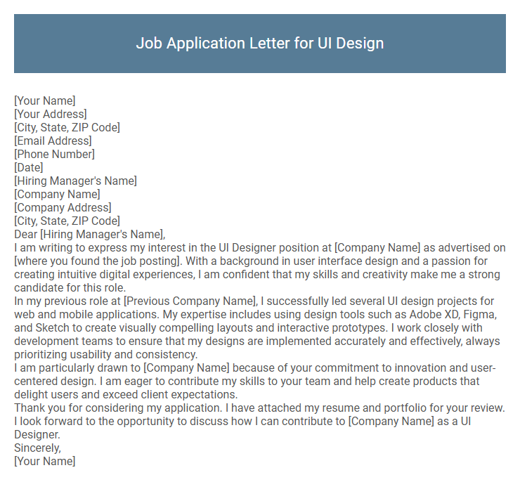 Job Application Letter for UI Design