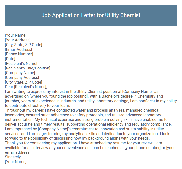 Job Application Letter for Utility Chemist
