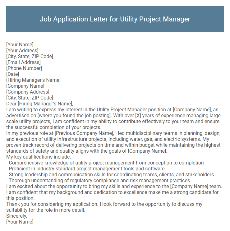 Job Application Letter for Utility Project Manager