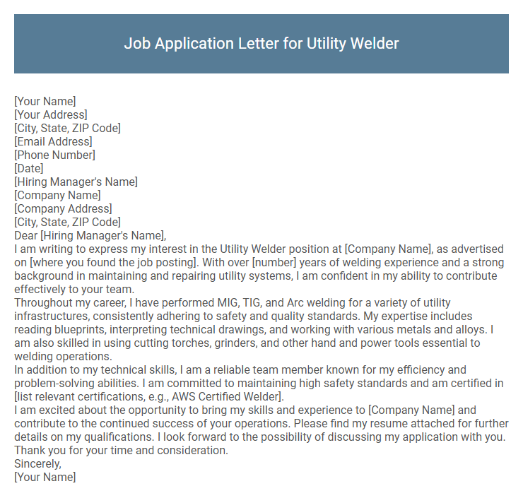 Job Application Letter for Utility Welder