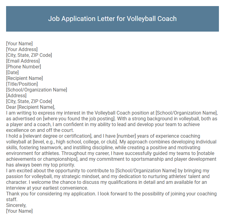 Job Application Letter for Volleyball Coach
