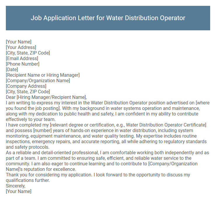 Job Application Letter for Water Distribution Operator