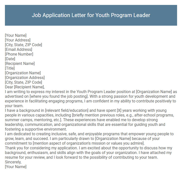 Job Application Letter for Youth Program Leader