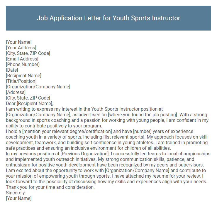Job Application Letter for Youth Sports Instructor