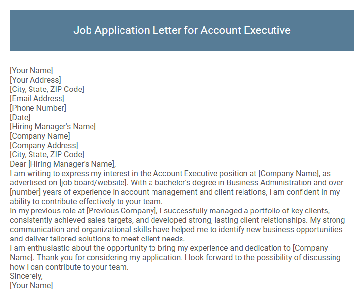 Job Application Letter for Account Executive