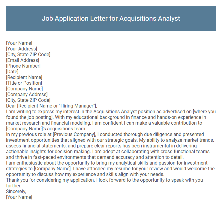 Job Application Letter for Acquisitions Analyst