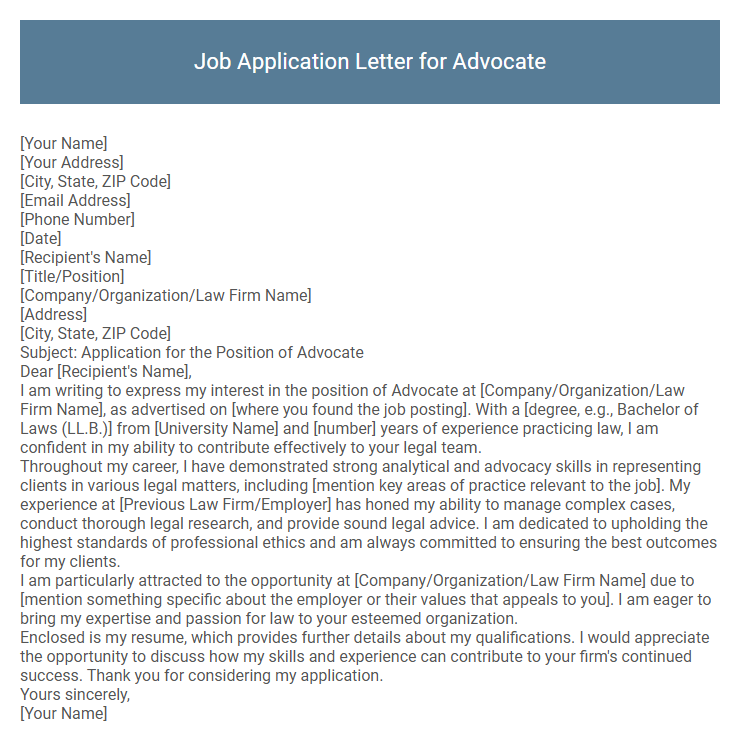 Job Application Letter for Advocate