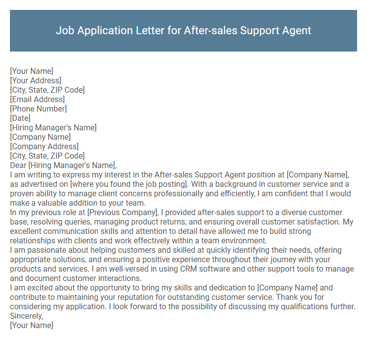 Job Application Letter for After-sales Support Agent