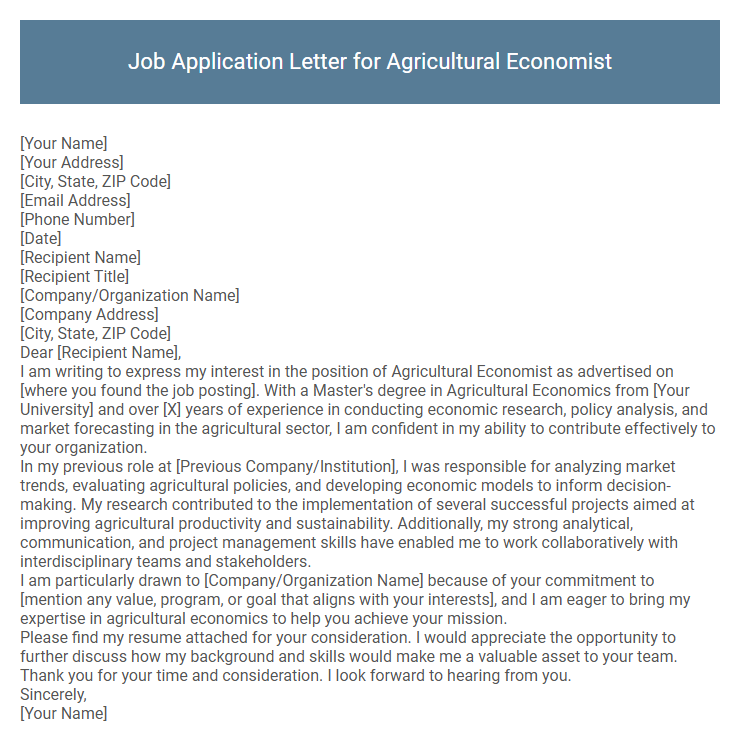 Job Application Letter for Agricultural Economist
