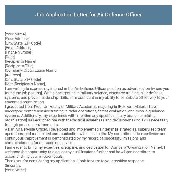 Job Application Letter for Air Defense Officer