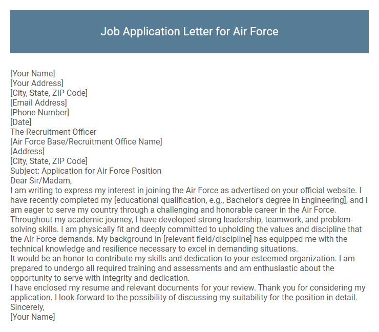Job Application Letter for Air Force