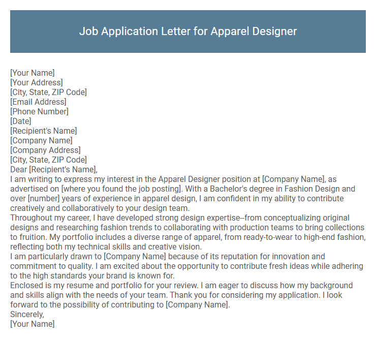 Job Application Letter for Apparel Designer