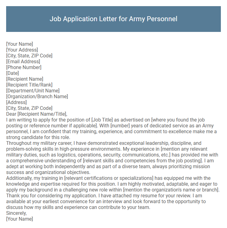 Job Application Letter for Army Personnel
