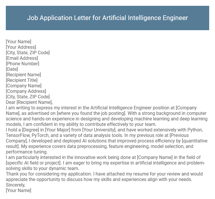 Job Application Letter for Artificial Intelligence Engineer