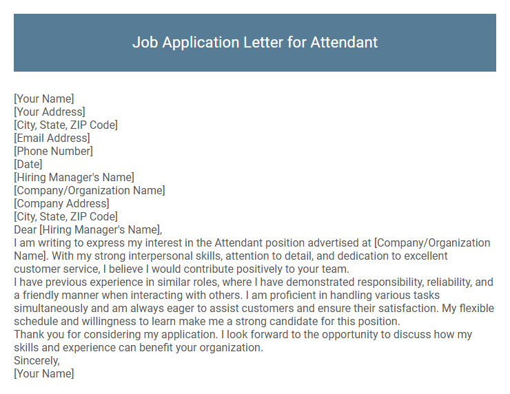 Job Application Letter for Attendant