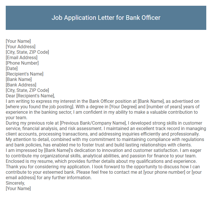 Job Application Letter for Bank Officer