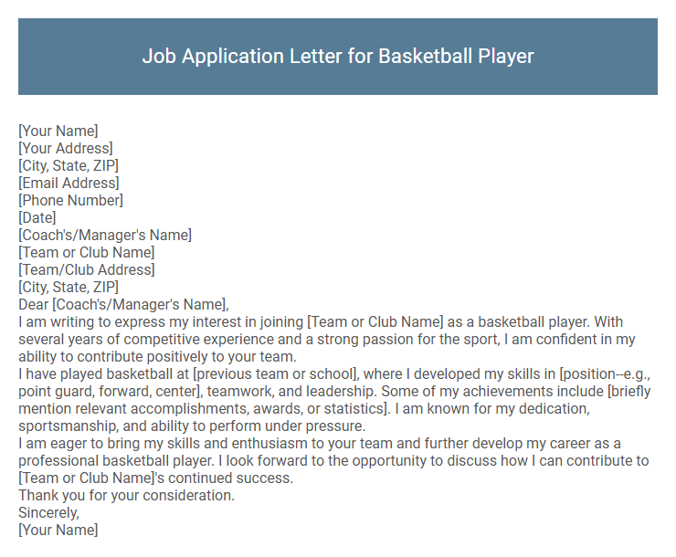Job Application Letter for Basketball Player