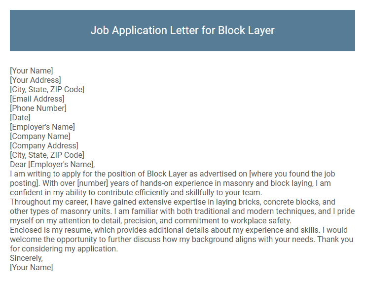 Job Application Letter for Block Layer