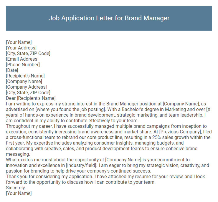Job Application Letter for Brand Manager
