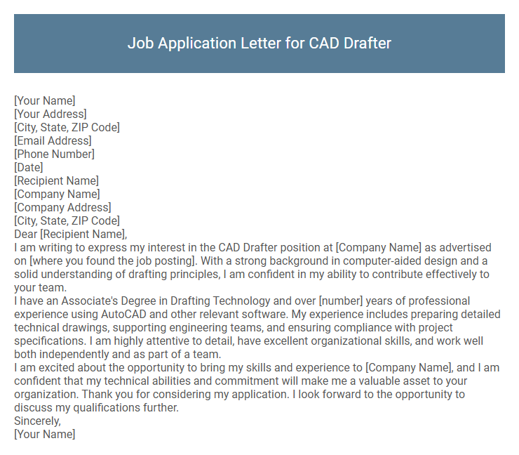 Job Application Letter for CAD Drafter